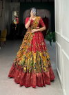 Red Colour Tasar Silk Kalamkari Print Lehenga Choli Musafir By Lnb1219